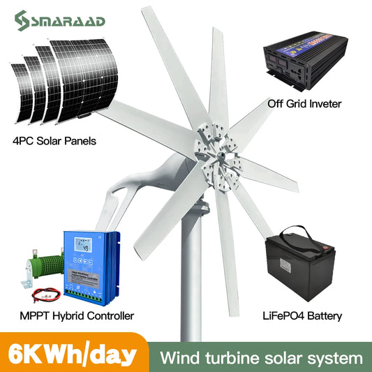 2000W Wind Turbine With Free Charging Controller Yacht Farm Family Farm 220V With Solar Cell System 6kwh Per Day